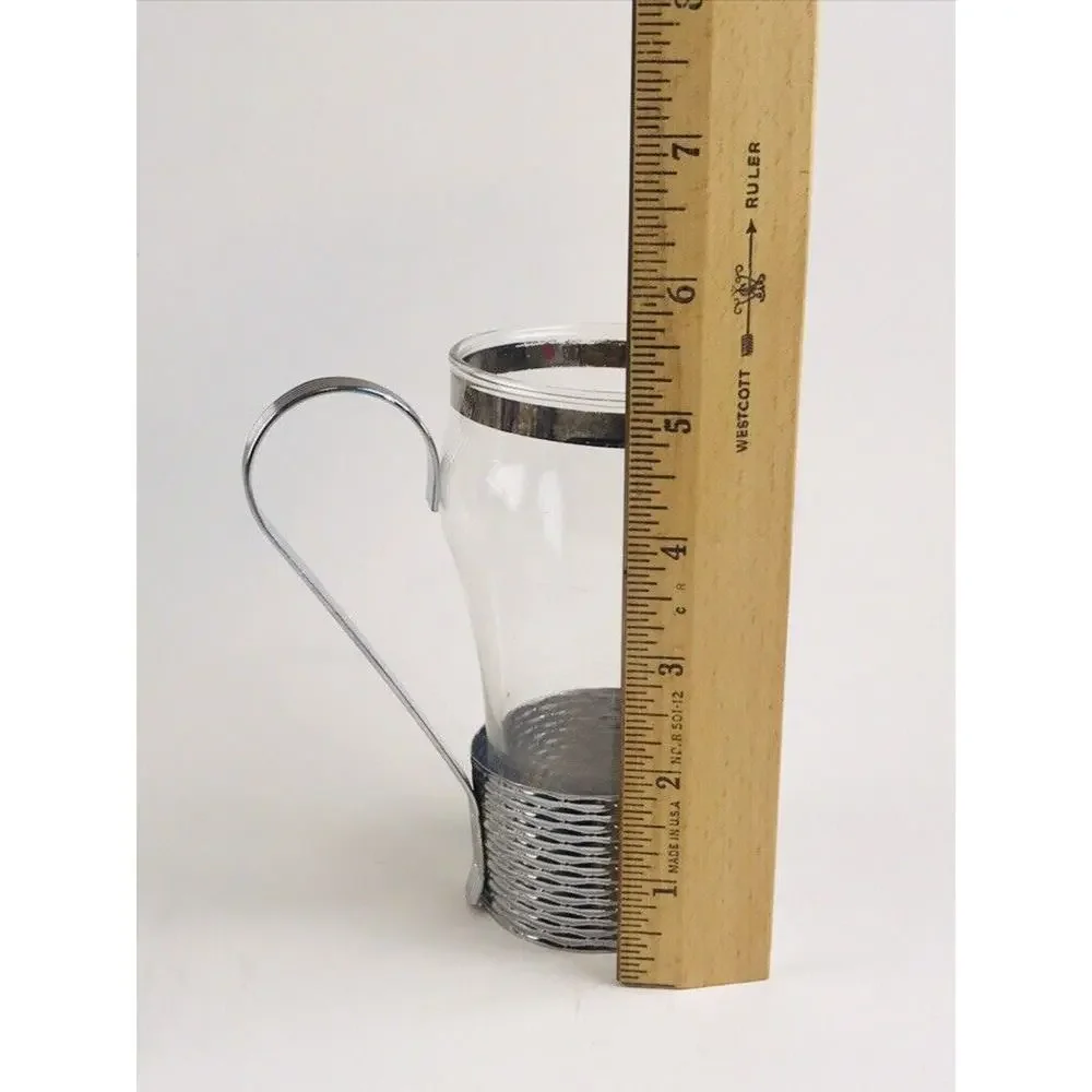 Vintage Federal Glass tumblers silver Colored handle MCM Cup Modern Mid Century